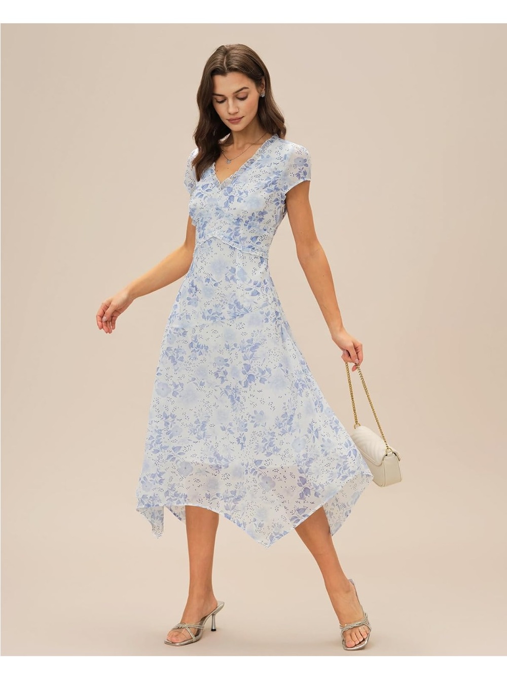 Light Blue Floral V-Neck Handkerchief Hem Dress NEW NEVER BEEN WORN!